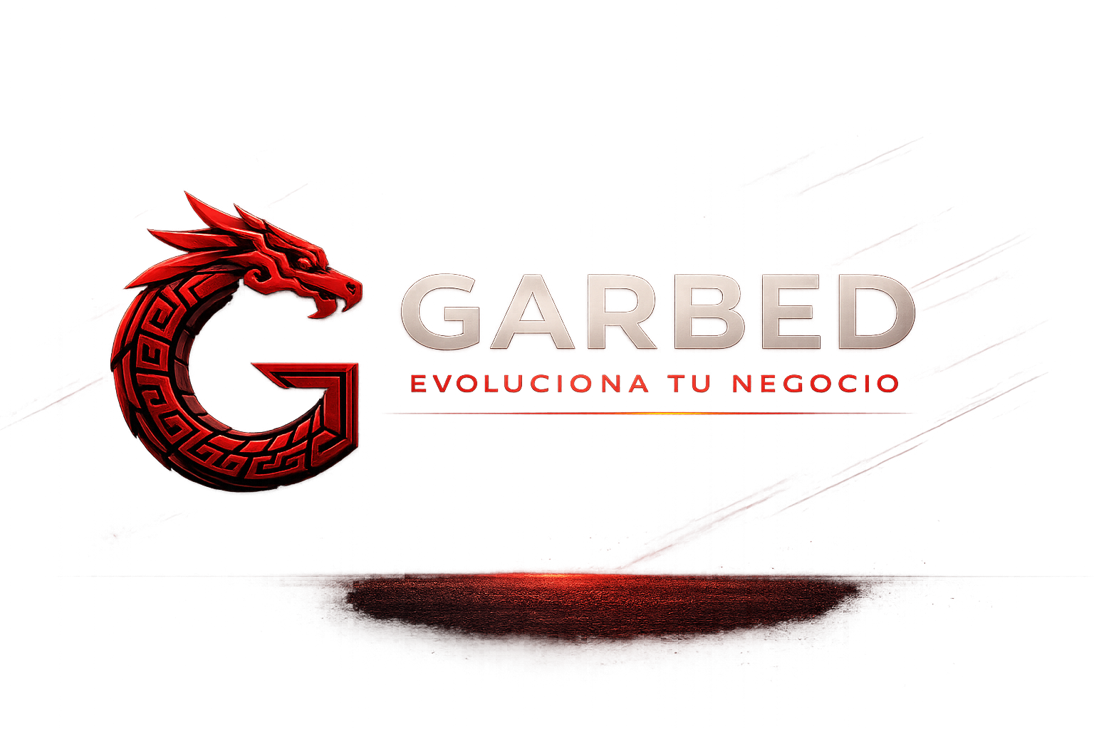 Branding de GARBED con dragón rojo y slogan Evoluciona tu negocio